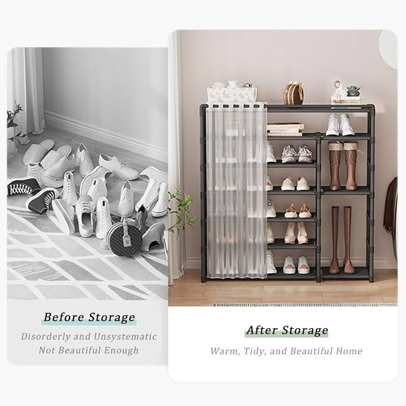 Dustproof Shoe Rack with Curtain, Sturdy Metal Frame Easy to Assemble