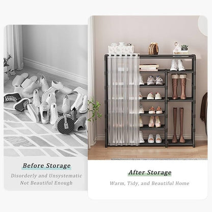 Dustproof Shoe Rack with Curtain, Sturdy Metal Frame Easy to Assemble