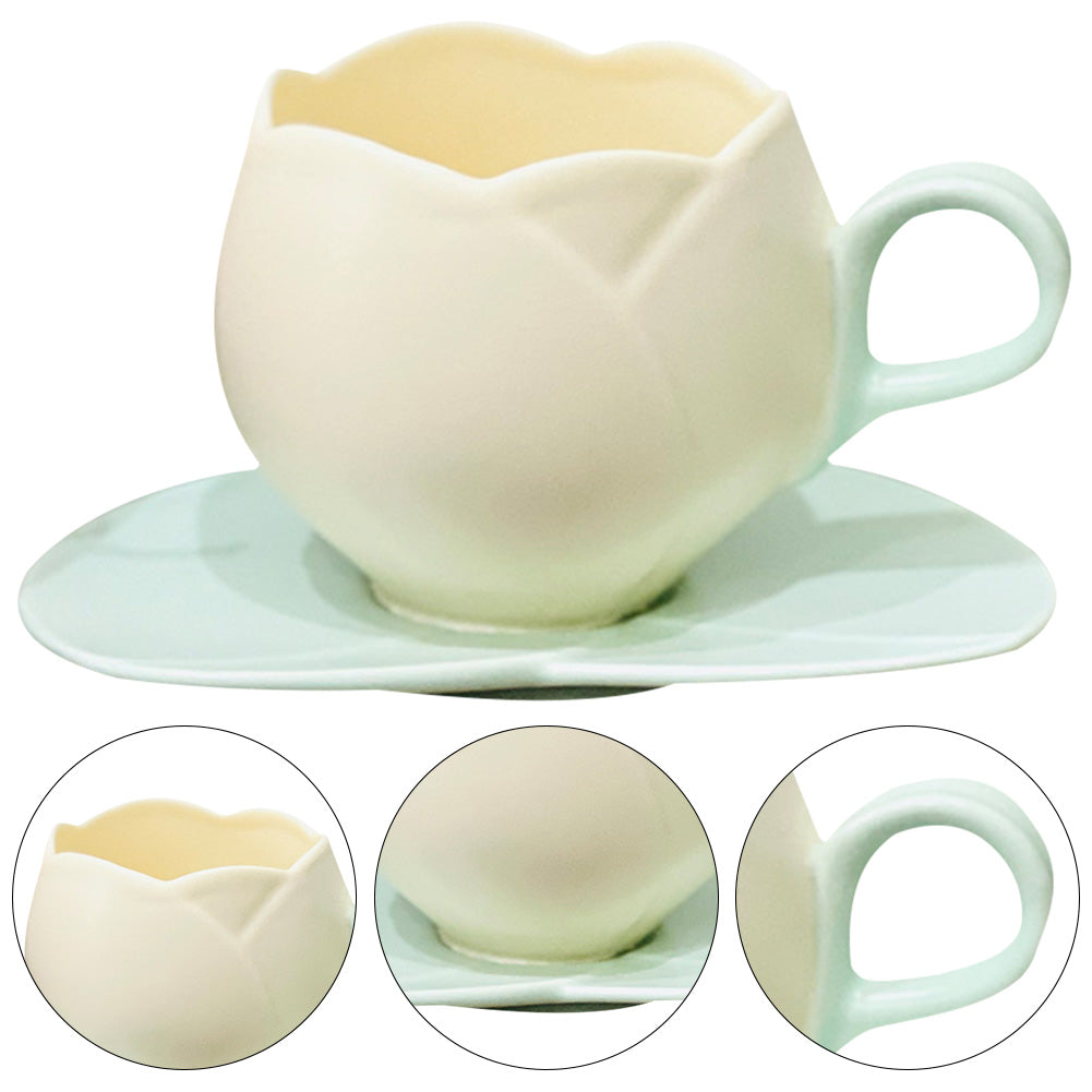 Ceramic Mini Tulip Coffee Mug With Saucers