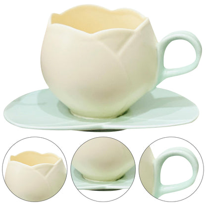 Ceramic Mini Tulip Coffee Mug With Saucers