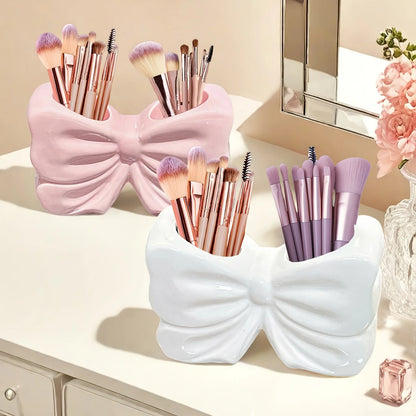 Elegant Cute Bow Shape Cosmetic Brush And Toothbrush Storage Organizer