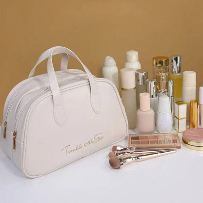 PU Leather Double Layer Travel Cosmetics Storage Bag