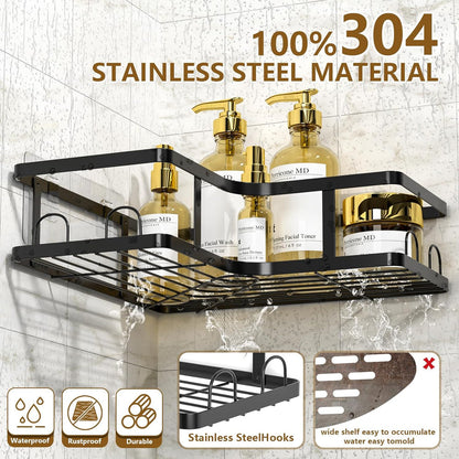 Set Of 5 Mesh Shower Shelves, Multipurpose Wall Storage Racks Stainless Steel Bathroom Corner Baskets