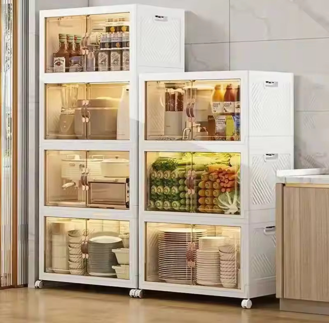 Multi Layer Foldable Storage Cabinet, Bedroom Closet Organizer With Doors