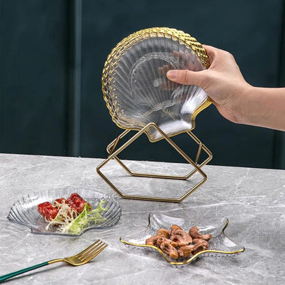 Acrylic Sea Shell Shape Plate Set With Metal Stand 8pcs