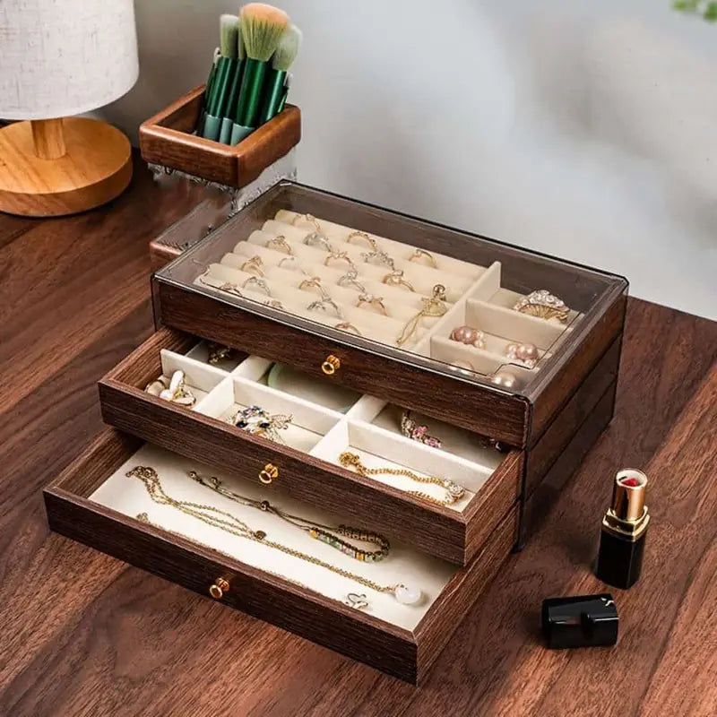 3 Layer Acrylic Wooden Jewelry Organizer