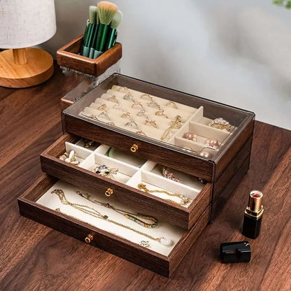 3 Layer Acrylic Wooden Jewelry Organizer