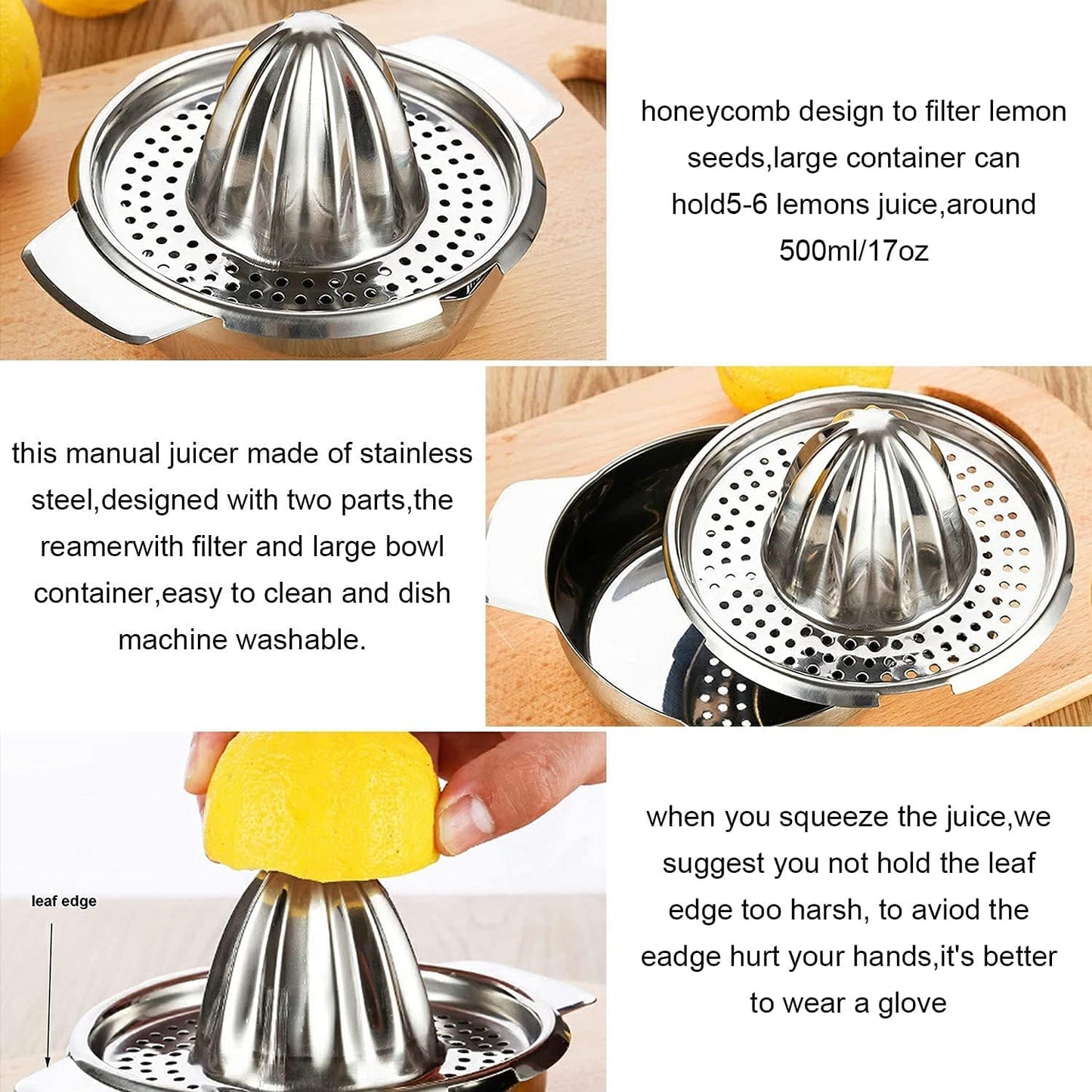 Stainless Steel Fruit Manual Hand Press Squeezer With Bowl