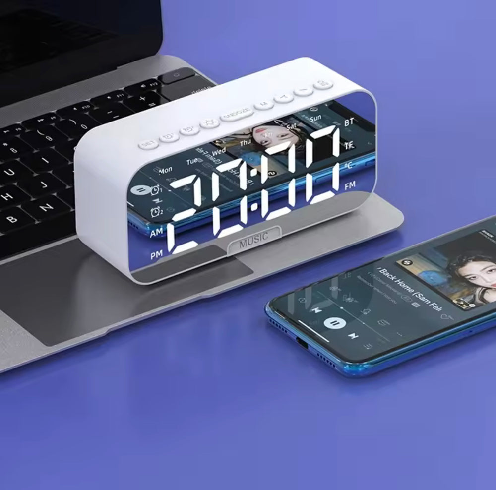 Multifunction Rechargeable Alarm Clock With Wireless Bluetooth Speaker, Radio Desk Clock