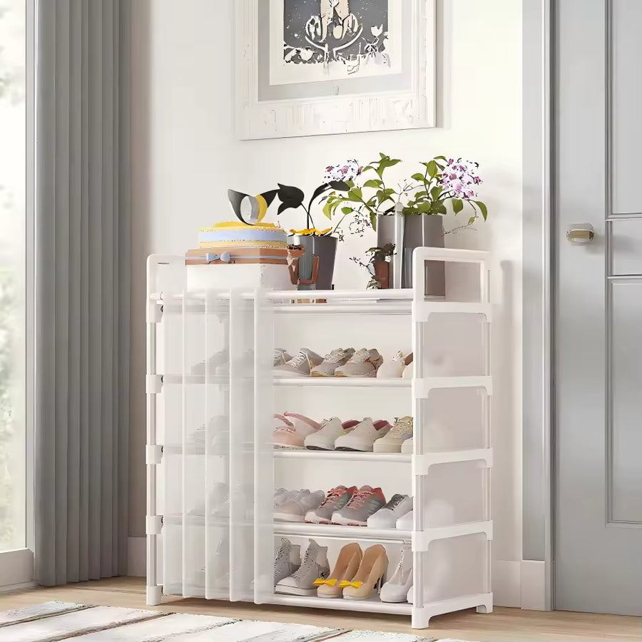 Dustproof Shoe Rack with Curtain, Sturdy Metal Frame Easy to Assemble
