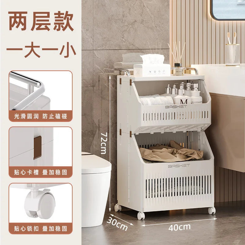 Multi-Layer Dirty Clothes Basket with Wheels – Bathroom Storage Heavy Quality