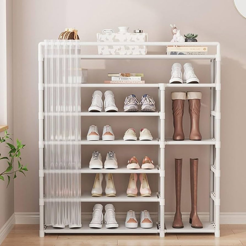 Dustproof Shoe Rack with Curtain, Sturdy Metal Frame Easy to Assemble