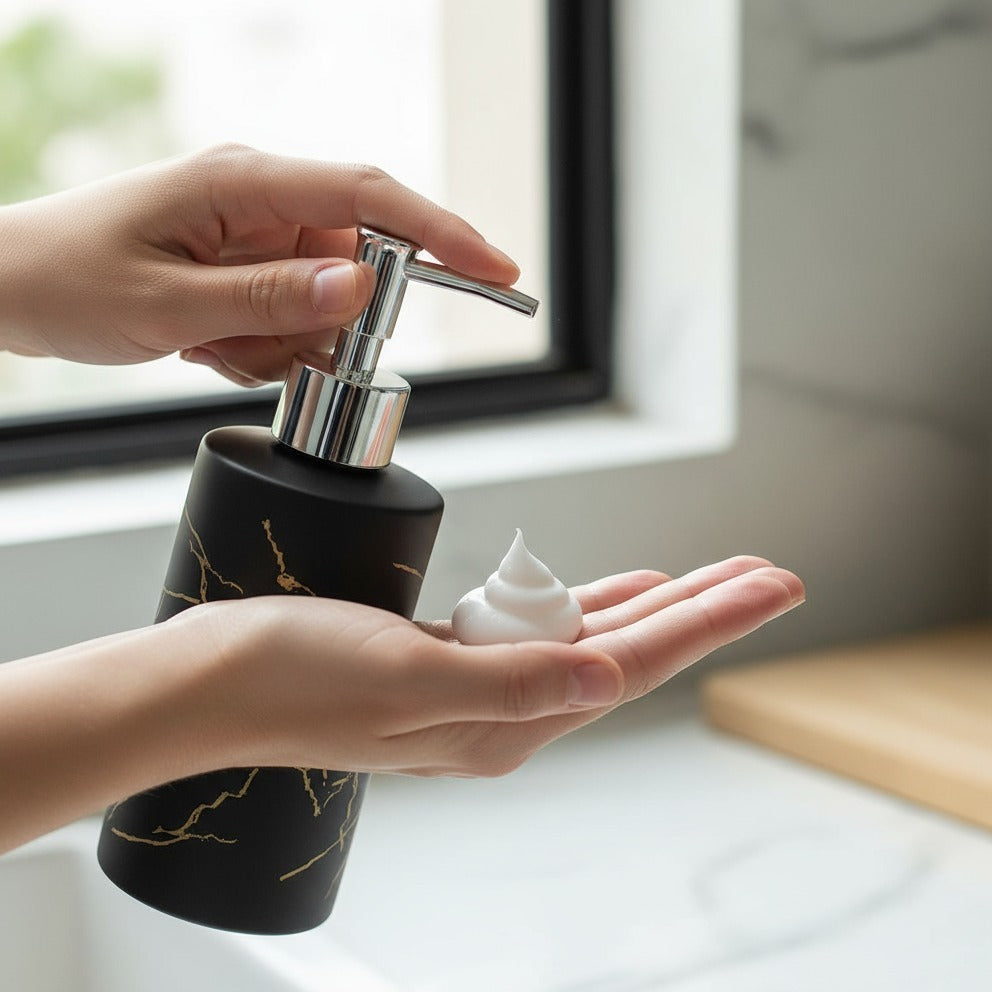 Thunder Design Glass Material Soap Pump Dispenser Set