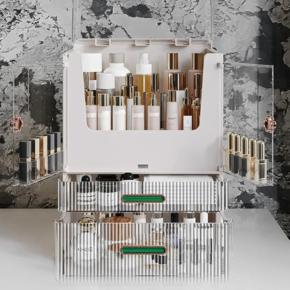 Large Dustproof Waterproof Makeup Organizer, Display Case with Drawers