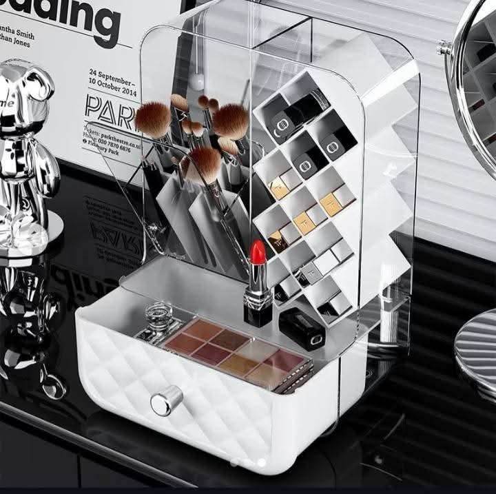 Luxury Dustproof Cosmetic Organizer – Premium Makeup Storage Box with Drawer