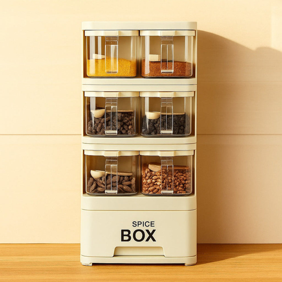 Seasoning Box With 6 Jars And Drawer