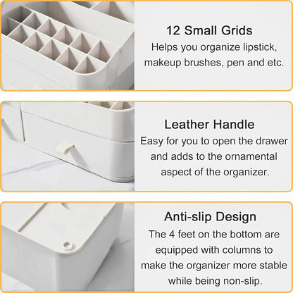Luxury Desktop Cosmetic Box Multiple Drawers & Lipstick Slots Organize Vanity.