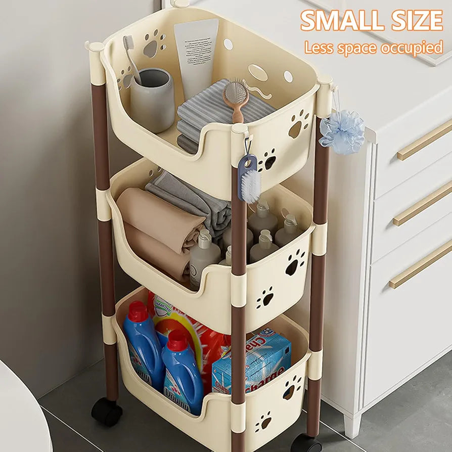 Multifunctional 3 Layer Storage Trolly With Wheels