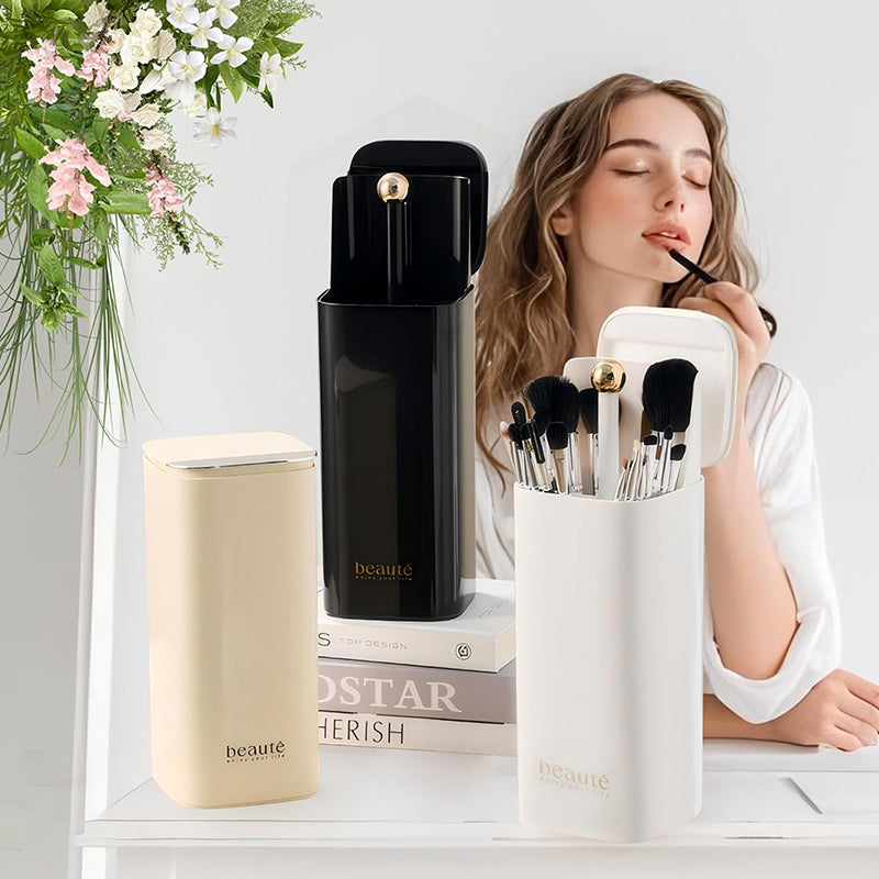 Automatic Lifting Makeup Brush Holder with Lid
