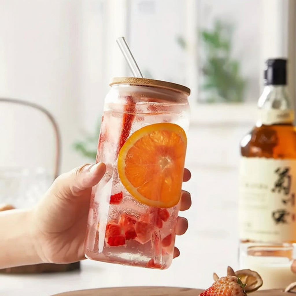 Sipper Glass Tumbler With Bamboo Lid