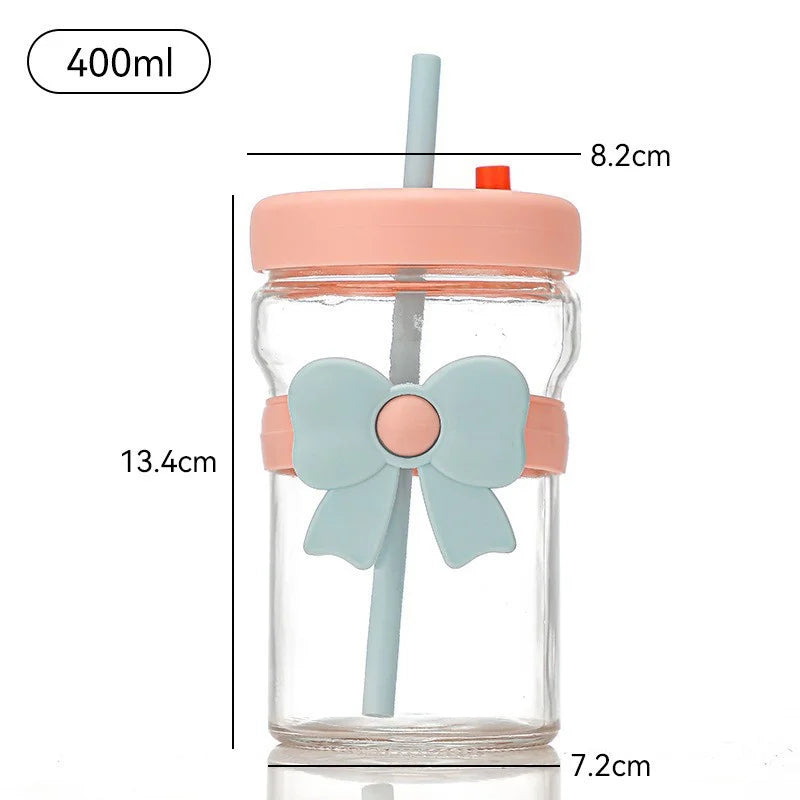 Big Bow Glass Cup With Straw