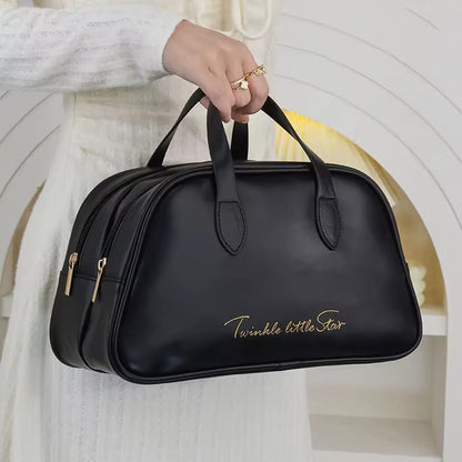 PU Leather Double Layer Travel Cosmetics Storage Bag