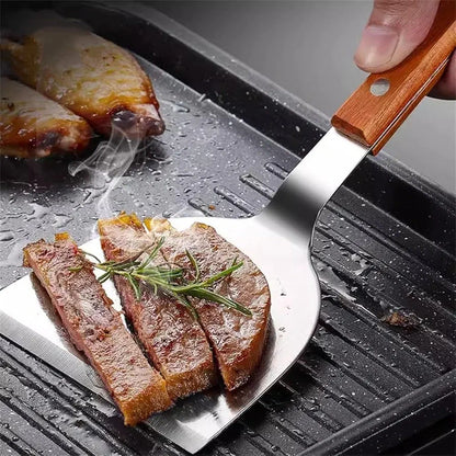 Stainless Steel Cooking Shovel, Cookware Spatula With Wooden Handle