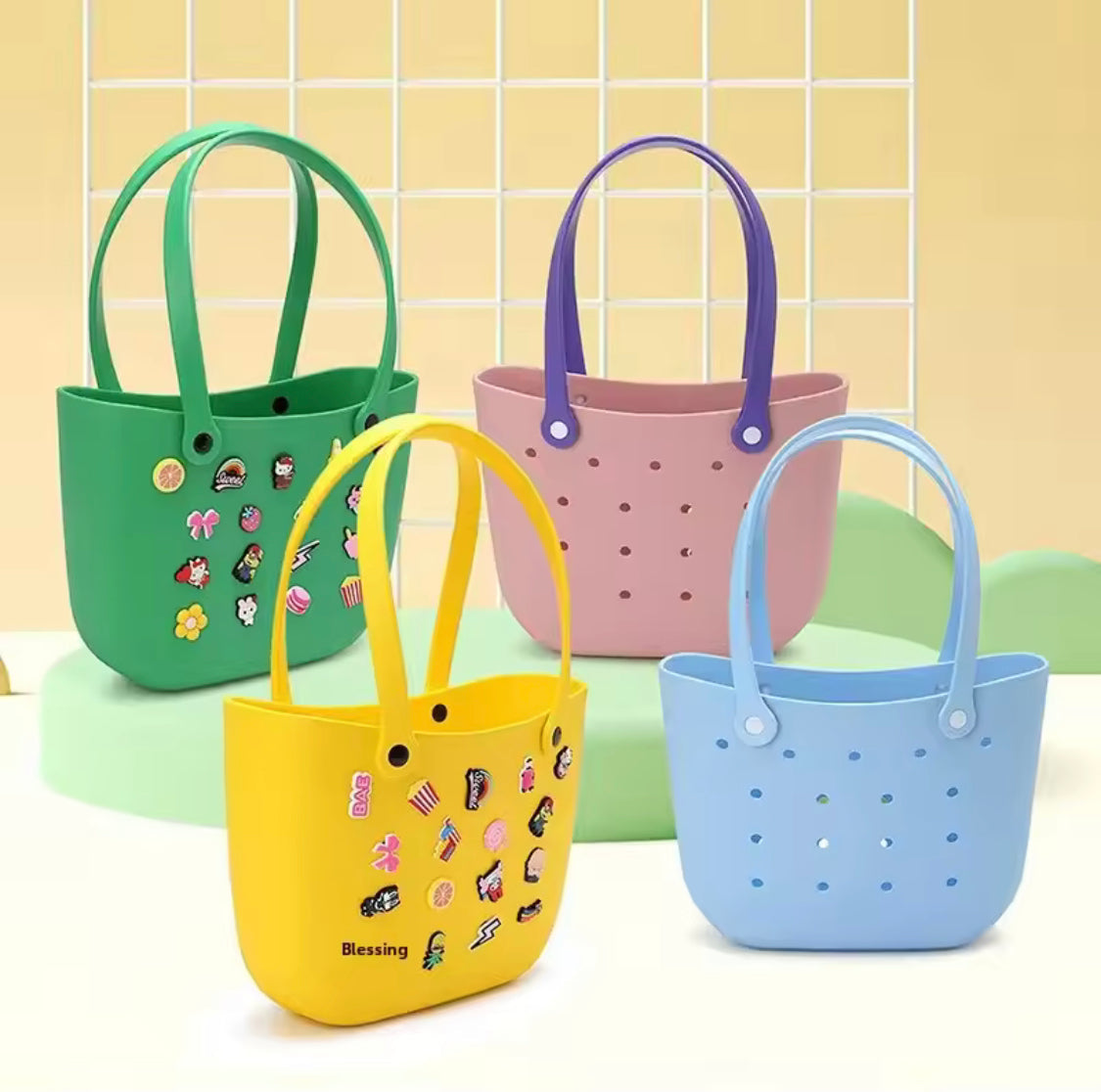 Crocs Sand Bag For Beach, Vacation Themed Bag For Travelling, Tote Handbag With Charms