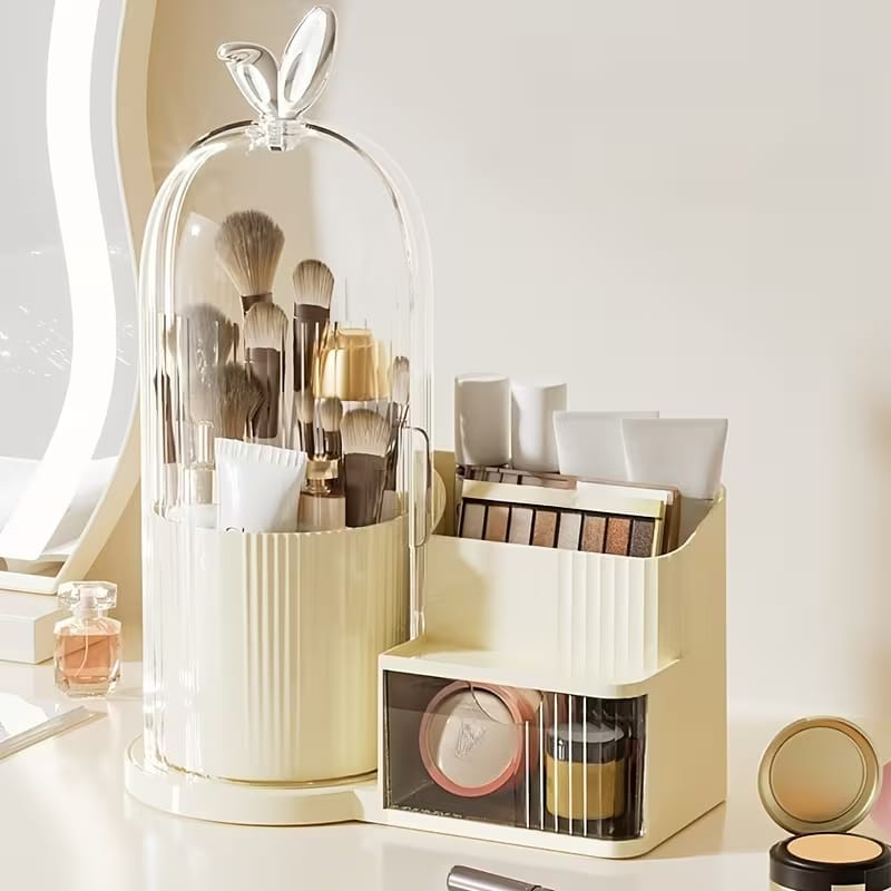 Rotating Brush Holder With Cosmetics Organizer