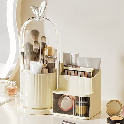 Rotating Brush Holder With Cosmetics Organizer