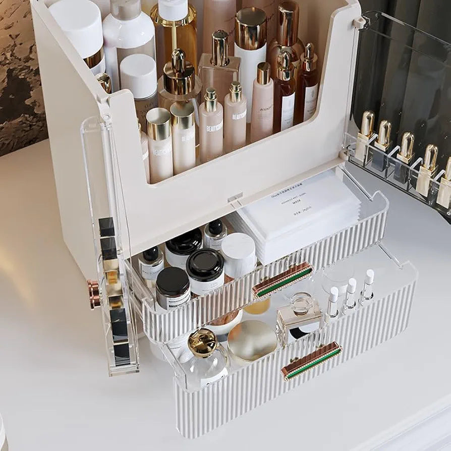 Large Dustproof Waterproof Makeup Organizer, Display Case with Drawers
