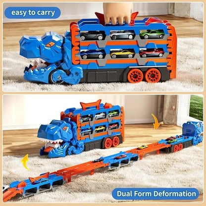 Urban Rail Track Toy Set For Childrens Transforming Dinosaur Truck Includes 6 Vehicles Ultimate Garage Playset