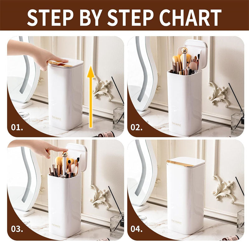 Automatic Lifting Makeup Brush Holder with Lid