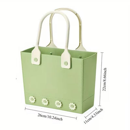 Flowery Rectangle Purse Basket with Rubber Handle