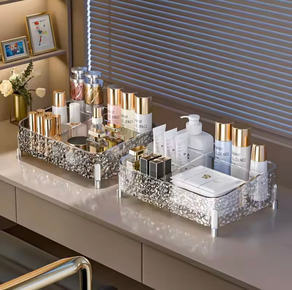 Elegant Crystal Vanity Tray, Acrylic Cosmetic Organizer