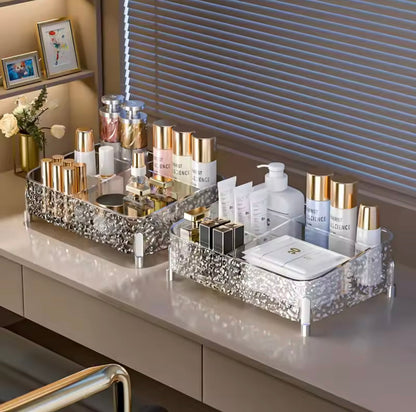 Elegant Crystal Vanity Tray, Acrylic Cosmetic Organizer