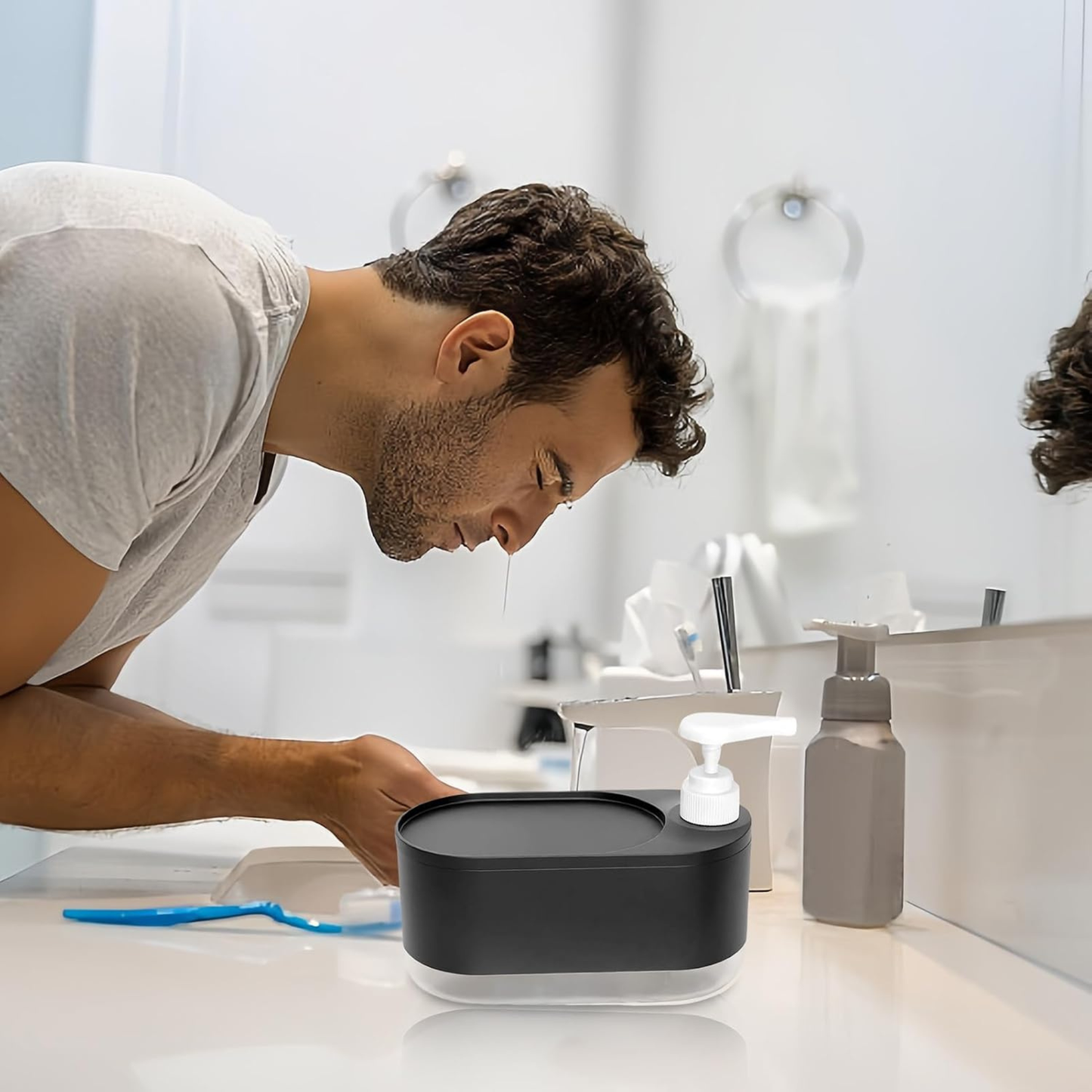 Orangide Soap Dispenser Brush, Built-in Soap Pump and Sponge Holder