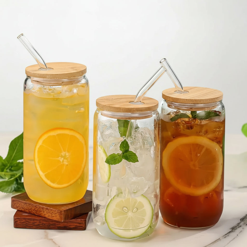 Sipper Glass Tumbler With Bamboo Lid