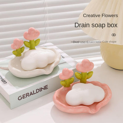Flower Decor Creative Floral Soap Dish With Dual Drainage Design