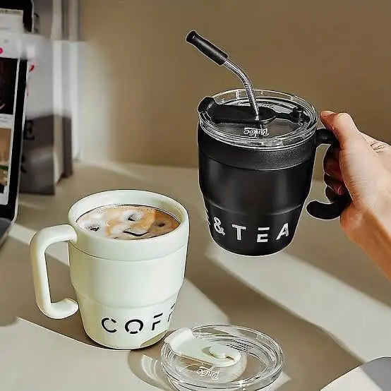 480ML Stainless Steel Coffee Mug with Straw