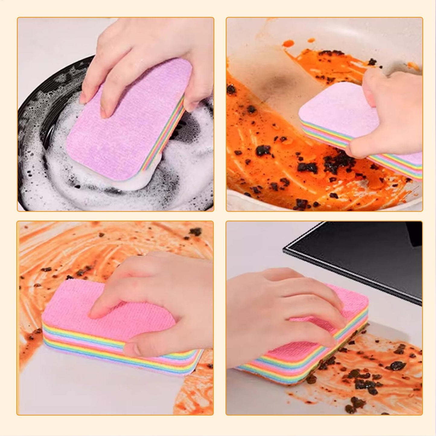 Rainbow Color Pot Dish Sponge, Double Side Dishwashing Sponge, Kitchen Cleaning Cloth