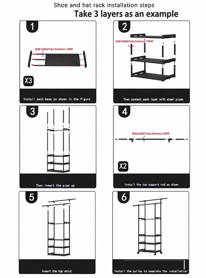 3 Layer Double Pole Rack