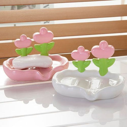 Flower Decor Creative Floral Soap Dish With Dual Drainage Design