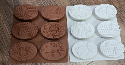 Oval Shape Honey Bee Silicone Baking & Soap Mold 6 Cavity (Black Or White)