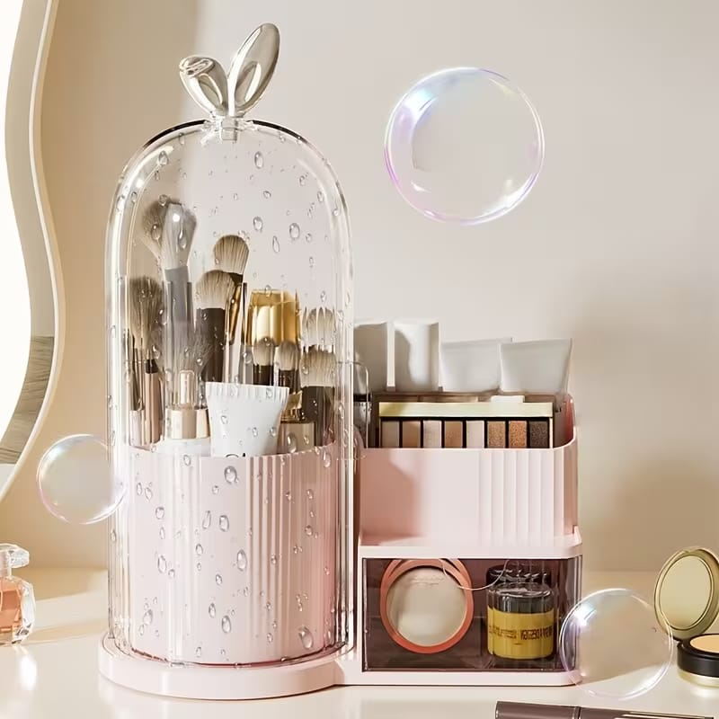 Rotating Brush Holder With Cosmetics Organizer