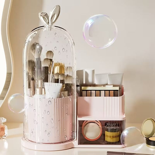 Rotating Brush Holder With Cosmetics Organizer