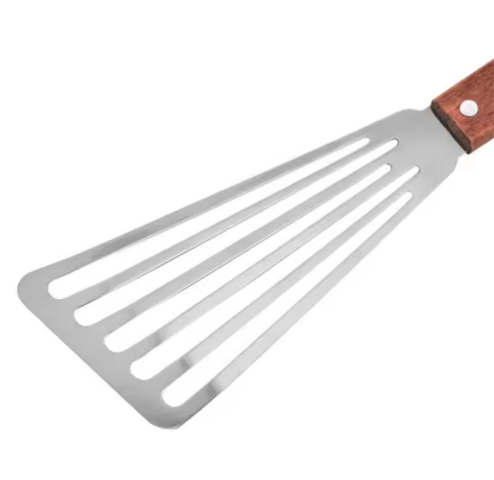 Non Slip Stainless Steel Frying Spatula, Rust Proof Spatula With Wooden Handle