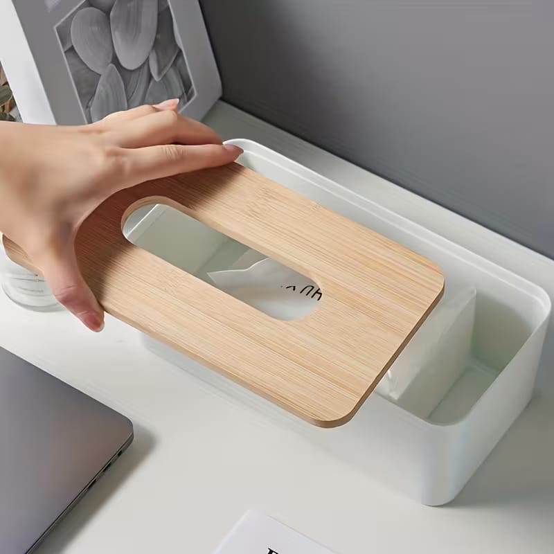 Black Wood Top Modern Tissue Box Holder