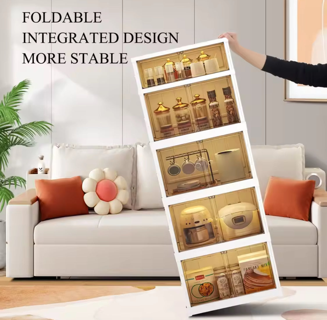 Multi Layer Foldable Storage Cabinet, Bedroom Closet Organizer With Doors