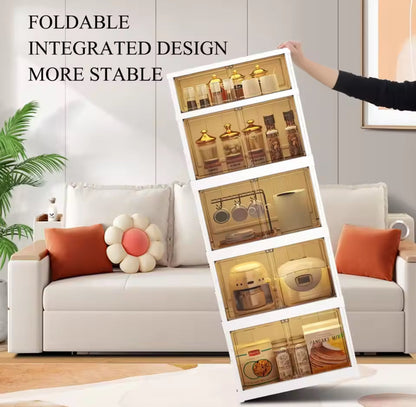 Multi Layer Foldable Storage Cabinet, Bedroom Closet Organizer With Doors